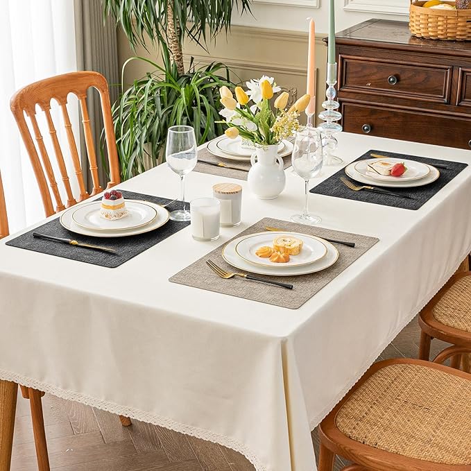 Romanstile Reversible Vinyl Placemats Set of 4, Faux Leather 100% Waterproof Oil-Proof Wipeable Place Mats, Heat Resistant Dual Sided Table Mats for Kitchen/Dining/Party (Grey Khaki, 12 x 17 Inch)