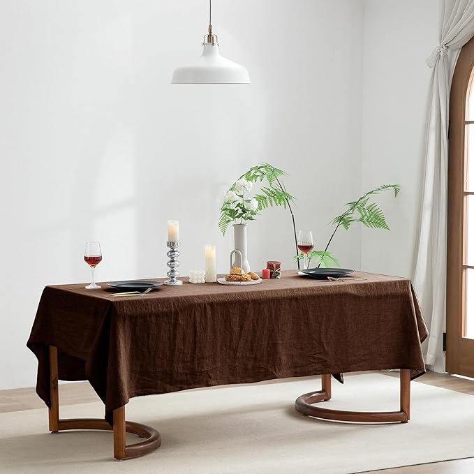 EVERLY 100% Pure Linen Rectangle Tablecloths 60x120Inches for Dining, Parties,Weddings and Restaurants,Decorative Halloween,Thanksgiving Machine Washable Tablecloths-Chocolate