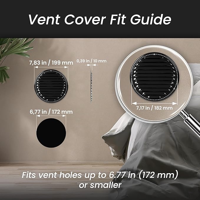 Repa Market 6 Inch (Opening Dimensions) Round Air Vent Cover/Black Galvanized Steel Louvered Grill Cover with Mesh Screen/Wall or Ceiling Vent/HVAC Register for DIY Home Improvement
