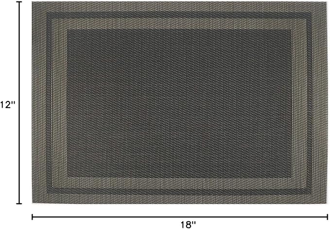 Gugrida Placemats Set of 6 Plaid Checkered Black & Gold PVC Placemat for Dining Table Durable Woven Vinyl Stain tablemats 18"X12"