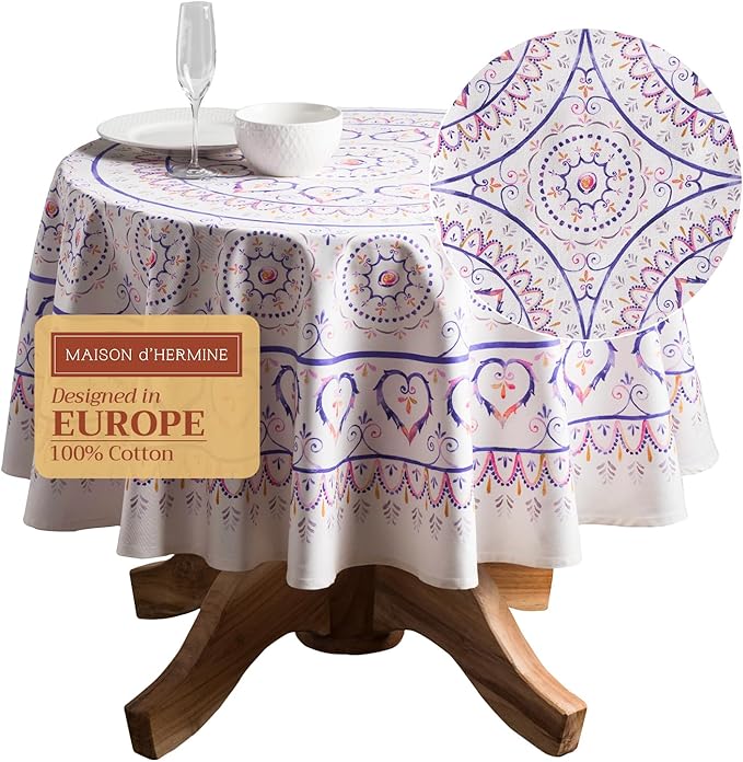 Maison d' Hermine Table Cloth Round Table 100% Cotton 69 Inches Tablecloth Reusable Decorative Everyday Use for Dining Room, Farmhouse, Home, Party, Festive & Wedding Spring Summer - Mandala