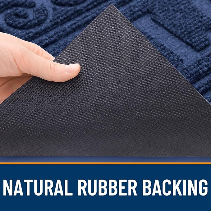 OLANLY Welcome Door Mat Indoor Outdoor Entrance, Heavy Duty Sturdy Front Door Mat, Waterproof All-Weather Doormat, Stain Resistant, Low Profile, Easy Clean Patio Entryway Mat, 59 x 35, Navy Blue