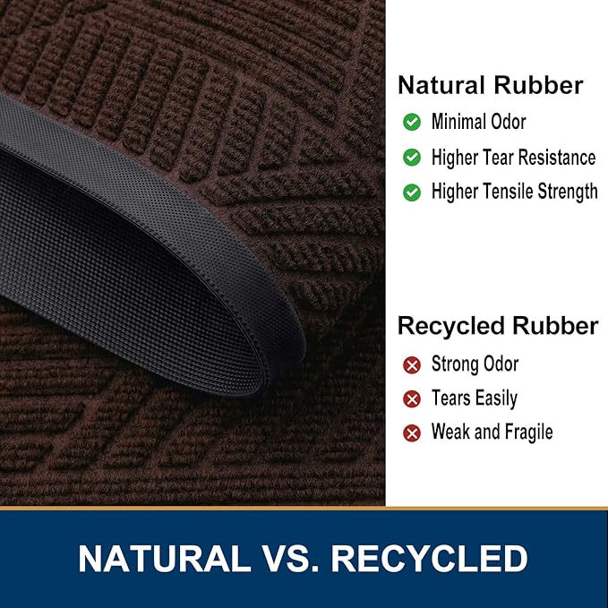 Smiry Front Door Mat Outside Entrance, Heavy Duty Sturdy Natural Rubber Doormat, Trap Dirt and Moisture, Easy Clean Low Profile Mats for Indoor Outdoor Entry, Irregular Triangle (36x24, Deep Brown)