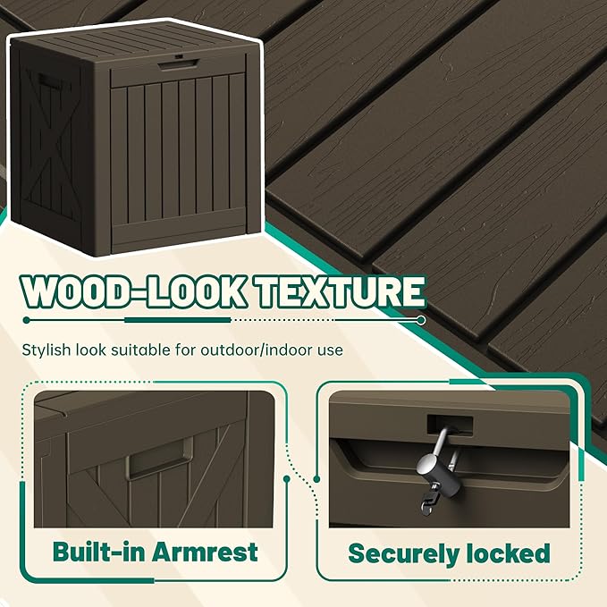 Devoko 40 Gallon Deck Box Outdoor Storage Box Waterproof for Patio, Large Outdoor Storage Bench Lockable for Outside (Deep Brown, 40 Gallon)