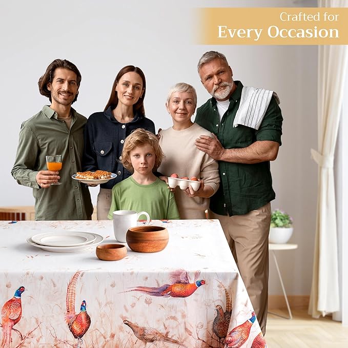 Maison d' Hermine Table Cloth Rectangle Table 100% Cotton 54 x 72 Inches Fall Tablecloth Reusable Everyday Use for Thanksgiving Christmas Decorations Dining Farmhouse Party (Faisan D'Automne)