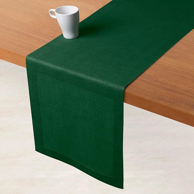 D'Moksha Homes Linen Forest Green Table Runner 120 Inches Long - 100% Pure Linen Dining Table Runner 14 x 120 Inch for Winter, Holiday - Machine Washable