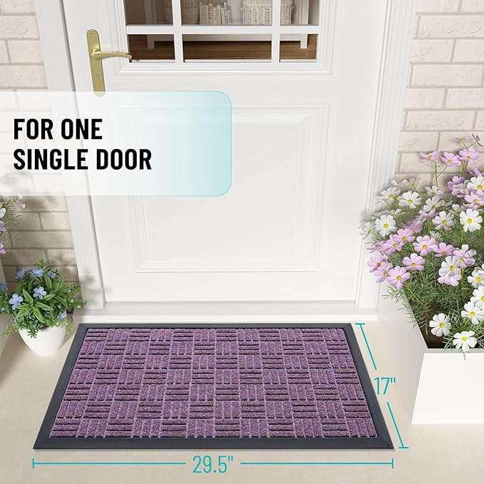 OLANLY Front Door Mat Outside Entrance 29.5x17, Absorbent, Heavy Duty Sturdy Natural Rubber Doormat Indoor Outdoor, Non-Slip, Stain and Fade Resistant, Low Profile Floor Mat for Entryway, Violet