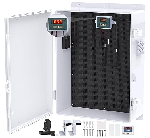 Outdoor Electrical Box, Waterproof Electrical Junction Box IP65 ABS Plastic Enclosure with Fan & Thermostat, Mounting Plate and Hinged Lid (18.1" Hx 12.5" L x 6.3" W)