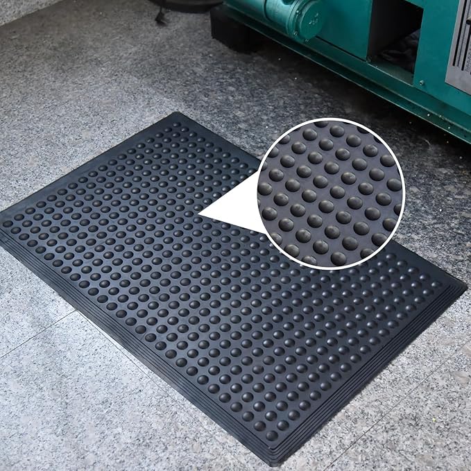 Black Rubber Bubble Anti-Fatigue Workplace Mat, Non-Slip Comfort Standing Floor Mat – Indoor, Outdoor, Garage, Workshop, Kitchen (24"x36" 4Pack)
