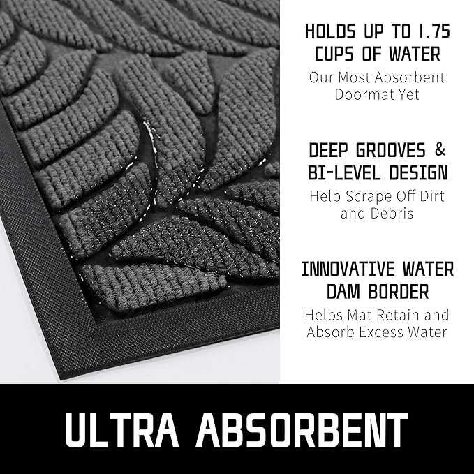 Yimobra 47x32 Large Door Mat Outdoor Indoor, All-Season Waterproof Door Mat Outside Entrance, All-Weather Non-Slip Outside Doormat for Garage Patio Entryway, Grey