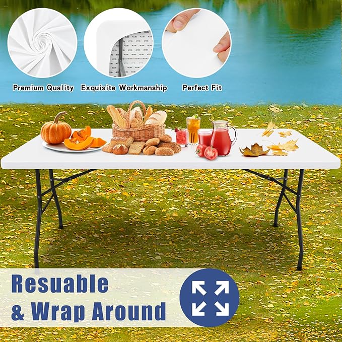 Spandex 4 Foot Rectangle Table Cloth 6 Pack, Elastic Fitted Tablecloths for Picnic, Stretch Washable Patio Table Cover for Outdoor, Camping, Banquet and Parties (White, 30"x48")