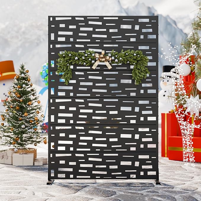 Casaphoria Metal Privacy Screen Outdoor, 72" H x 47" W Freestanding Decorative Privacy Screen for Patio Deck Balcony Garden with Stable Base, Black-Gerald