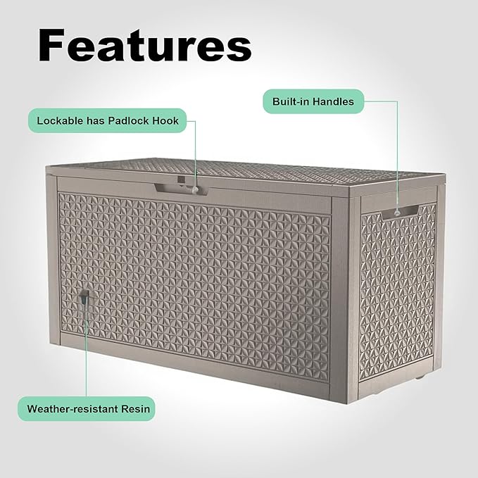 New 100 Gallon Outdoor Storage Box – Resin Deck Box with Lockable Lid, Waterproof Patio Furniture Storage for Tools, Garden & Yard Organization (Grey)