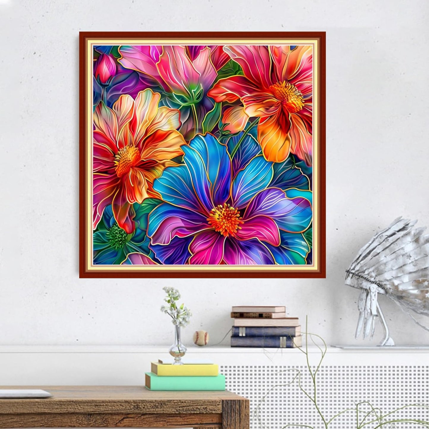 Magxvouy Cross Stitch Kits Stamped Full Range of Embroidery Kits,Cross Stitch Patterns Needlework Kits for Beginners 11CT Printed Kits&Magical Flowers 18x18 inch