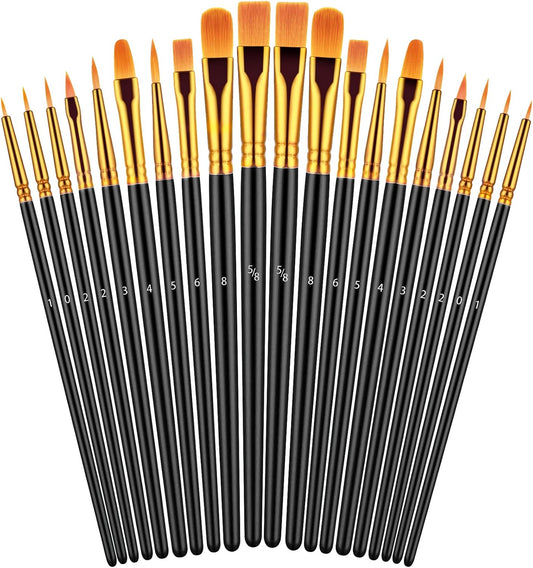 Paint Brushes Set, 20 Pcs Paint Brushes for Acrylic Painting, Oil Watercolor Acrylic Paint Brush, Artist Paintbrushes for Face Rock Canvas, Kids Adult Drawing Arts Crafts Supplies, Pure Black