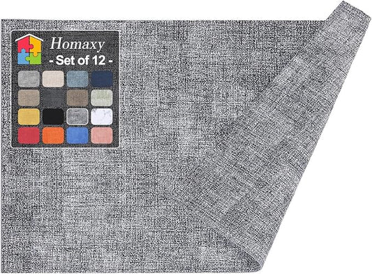 Homaxy Faux Leather Heat Resistant Placemats for Dining Table Set of 12, Waterproof Wipeable Washable PU Table Mats, Easy to Clean Anti-Slip Place Mats, 11.8" x 17", Black & White