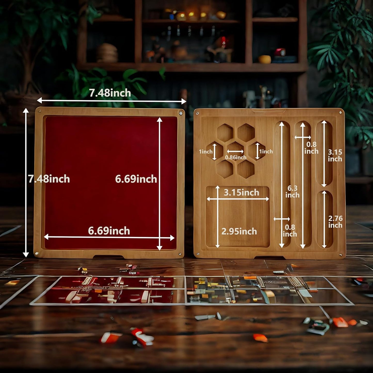 Bamboo Dice Box DND Dice Case 2 in 1 Dice Tray and Storage 7.5 x 7.5 Inch DND Dice Holder Dice Vault with Magnetic Lid Dice Rolling Tray Combined into One for RPG