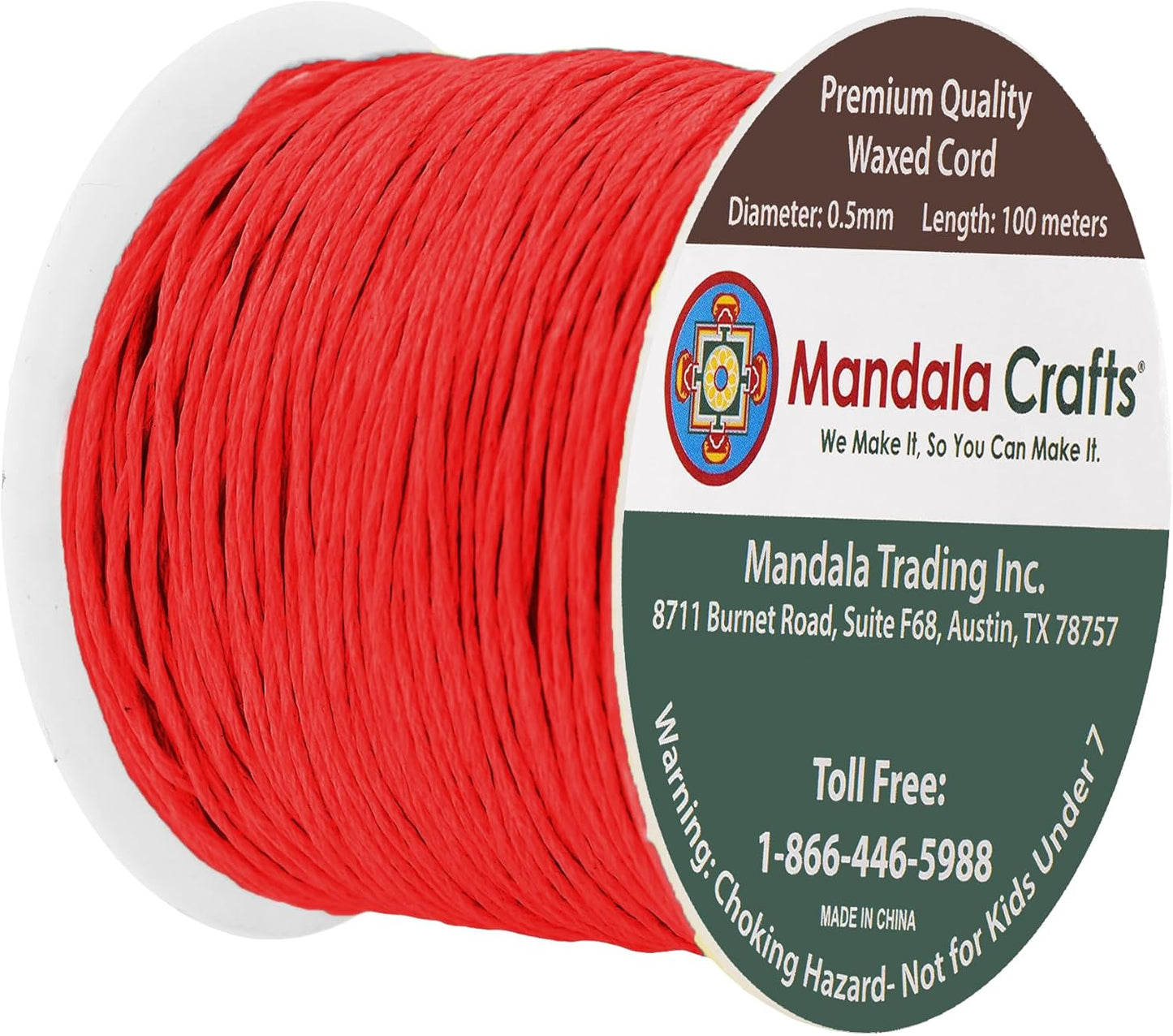Mandala Crafts 0.5mm 109 Yards Red Cotton Waxed Cord for Jewelry Making Bracelet Cord Waxed String - Beading String Thread Jewelry Cords for Necklaces String