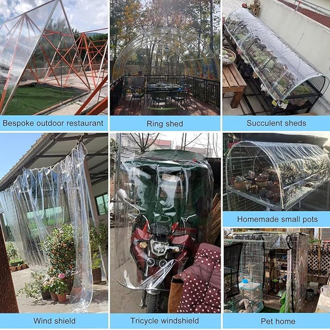 Clear Tarp with Grommets, Transparent Heavy Duty Water Resistant Tarp Cover with Reinforced Edge,14Mil Thickened Tear Resistant PVC Vinyl Tarpaulin Enclosure for Patio,Porch and Outdoor（8' x 8'）