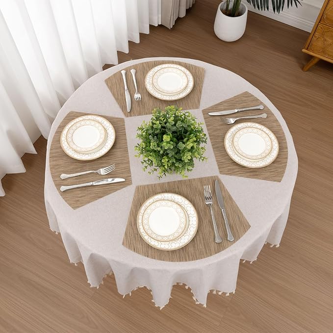 SHACOS Wedge Shape Placemats Set of 4 Woven Vinyl Round Table Placemat Curved Place Mats Wipe Clean Dining Table Mats Home Table Decor (4, Tan)