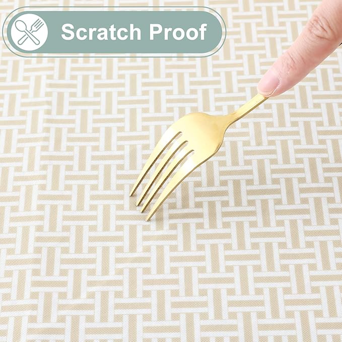 misaya Rectangle Waterproof Vinyl Table Cloth, Plastic Tablecloth with Flannel Backing, Wipeable Table Cover for Dinner, Picnic, Indoor and Outdoor (Weave Patternd, 52" x 70")