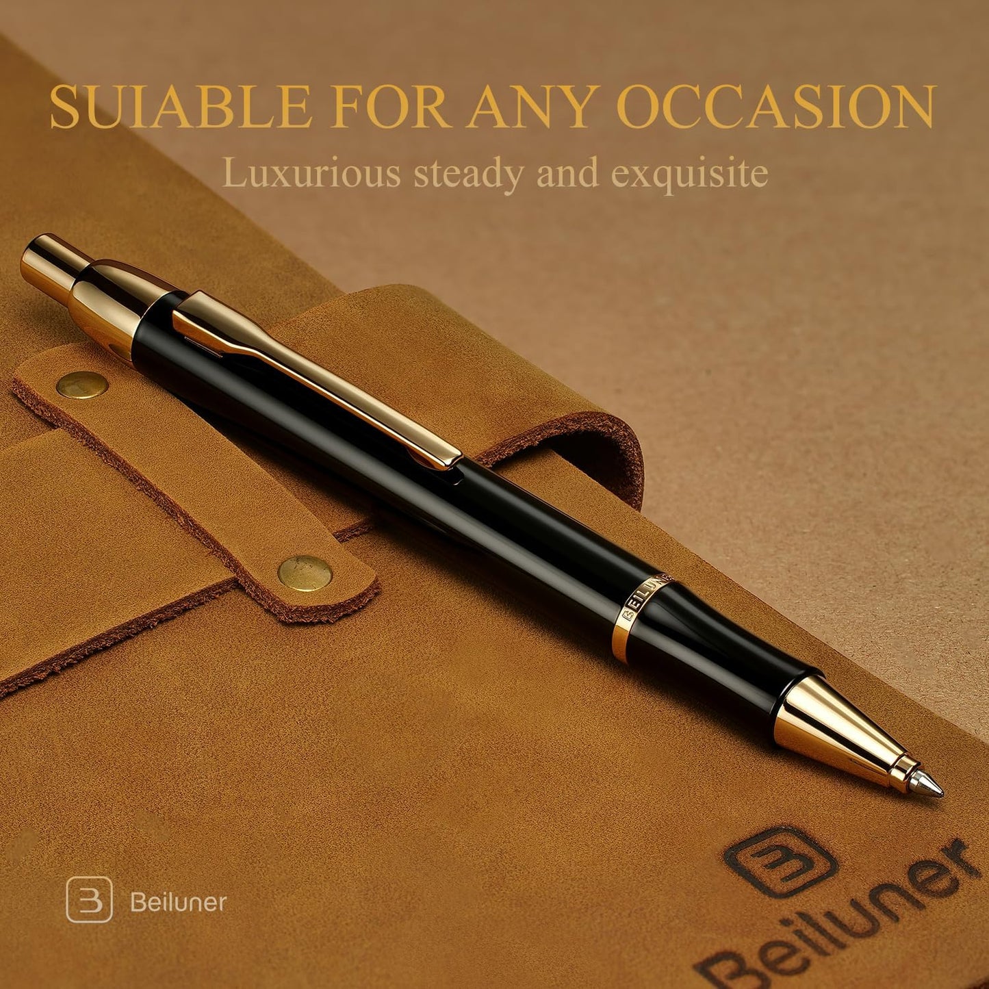 BEILUNER Luxury Gel Pen with 24K Gold Electroplating Finish, Black Piano Lacquer, Luxury Grade Craftsmanship, Best Gel Pen Gift Set for Men and Women