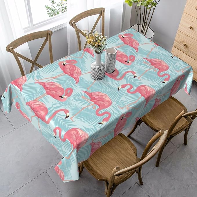 Worltoldb Flamingo Palm Leaf Tablecloths Polyester Table Cloth for Kitchen Dinning Table Washable Table Cover for Parties Wedding Picnic