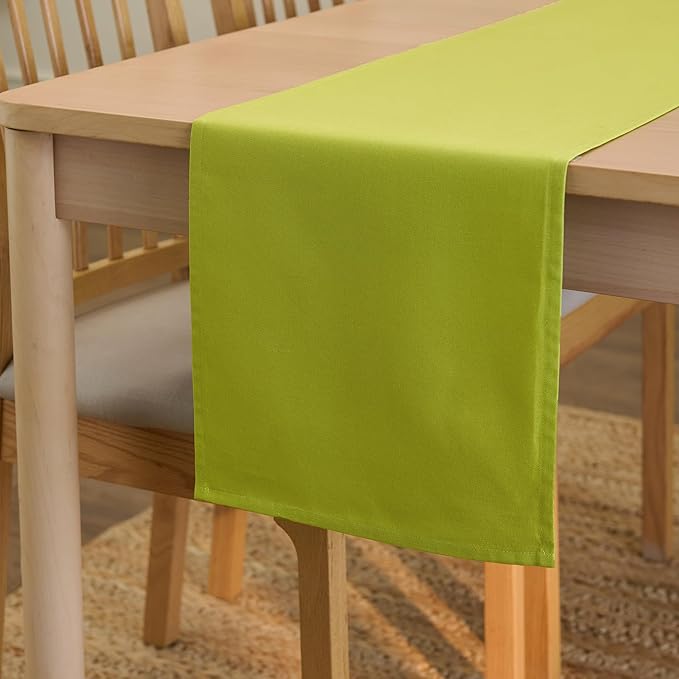 Encasa XO Table Runner 13"x104" Long | Cotton Canvas Fabric | Lime Green Solid Color | Machine Washable & Durable