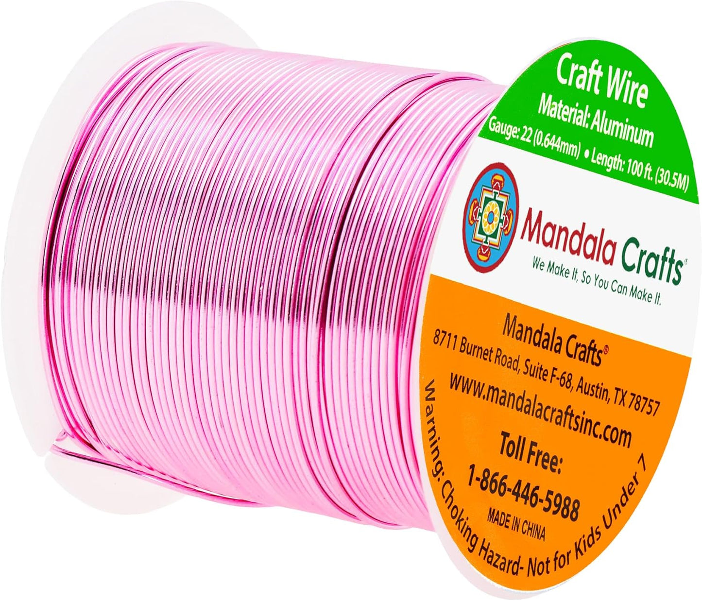 Mandala Crafts 22 Gauge Anodized Aluminum Craft Wire for Jewelry Making - 100 FT Colored Flexible Pink Wire - Bendable for Bonsai Armature Crafting Sculpting