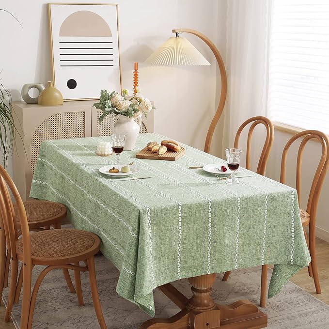 Chassic 60 x 84 inches Farmhouse Style Linen tablecloths, Wrinkle Resistant Washable Dining Room Table Cloths for Rectangle Tables - Hemstitch Sage Green