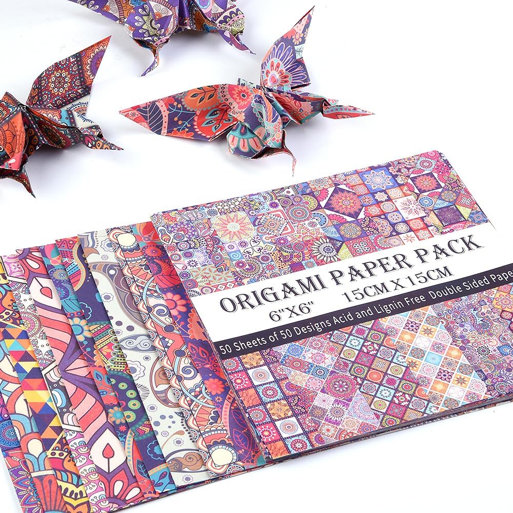 Origami Paper Kit 100 Sheets 70GSM 6 Inch Square Double Sided Color 100 Vivid Solid Colors for Hand Crafts Origami Paper Arts Creativity. Bohemian Blossom
