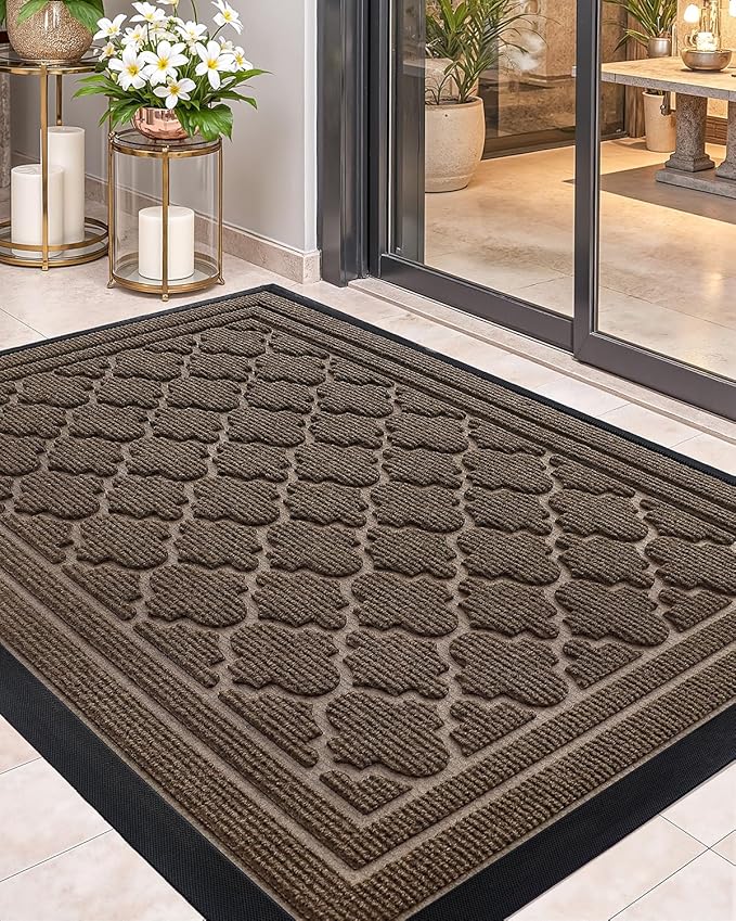 Color&Geometry Front Door Mat Outside Entrance, Heavy Duty Non Slip Low Profile Doormat for Entryway, Trap Dirt and Moisture Welcome Mats All-Weather, Easy Clean, Patio, Garage, 24"x36" Brown