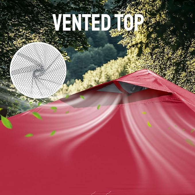 CROWN SHADES 10x10 Pop Up Canopy Tent - Patented Center Lock One Push Instant Outdoor Canopy Beach Tent with STO-N-Go Bag 8 Stakes & 4 Sand Bags，Red