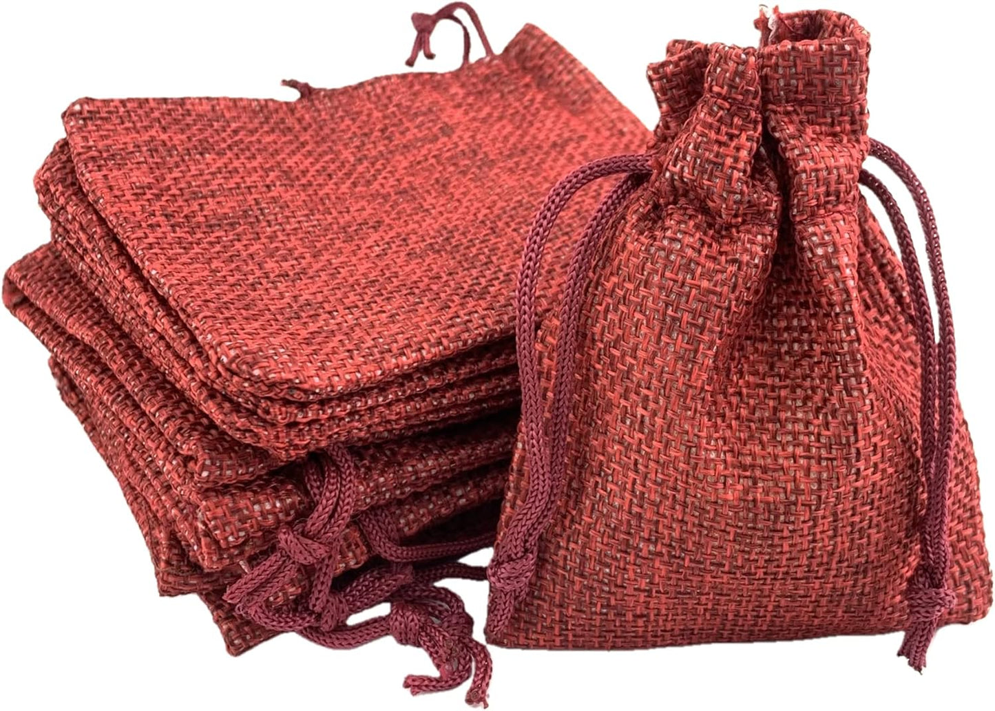 Palmhomee Pack Of 25 Burlap Gift Bags with Drawstring Linen Jewelry Pouches Wedding Hessian Jute Bags for Birthday Jewelry and Treat Pouches Party Wedding Favors Gift Art and DIY Craft   (3.6x4.8 Inch, Burgundy)