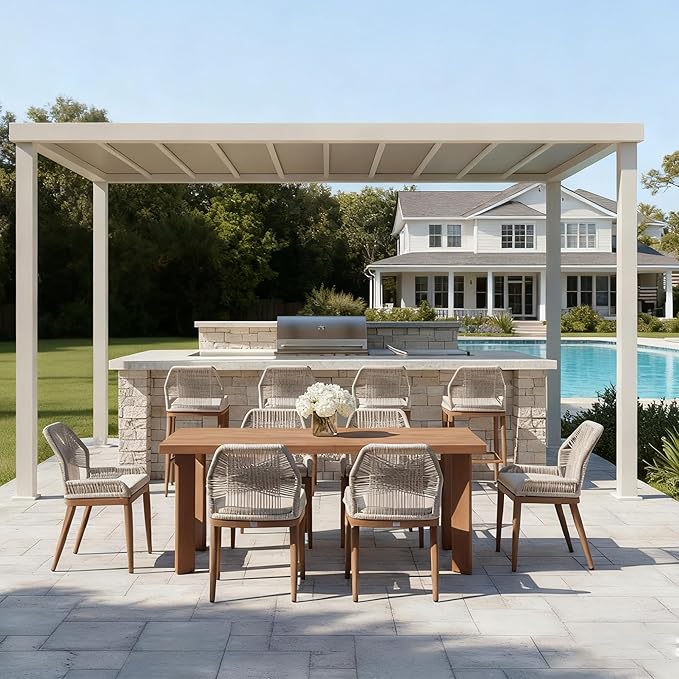 PURPLE LEAF 7 Pieces Dining Set Patio Metal Rectangular Table and Wicker Rattan Chairs for Outside Porch Garden Kitchen Modern Outdoor Furniture Sets with Counter Stools