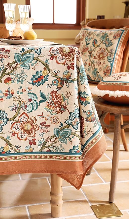 Linen Colorful Vintage Small Square Tablecloth,Indian Block Print Colorfast Durable Table Cloth,Decor Table Cover for Kitchen,Dining,Tea Party,Thanksgiving,Christmas,55"*55"-Mangala