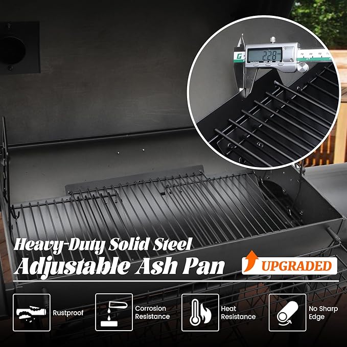 Adjustable Ash Pan for Chargriller Charbroil Grill Charcoal Tray Metal Ash Drip Trays Catcher 23.62" to 35.43" 1224 1324 2121 Fire Grate for Oklahoma Joe Royal Gourmet Replacement Parts