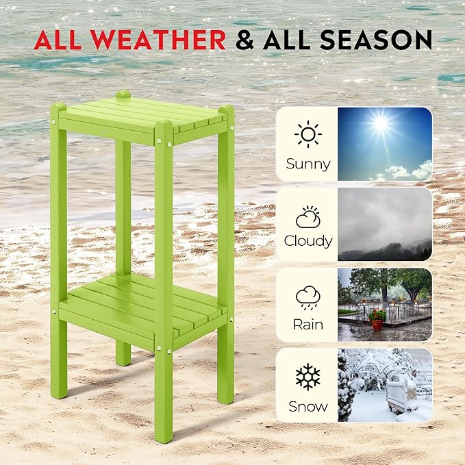Costaelm Outdoor Side Table, 2-Tier Small Patio Coffee Tables for Outside, Outdoor End Tables for Patio, Adirondack Side Table for Outside, Outside Table for Pool, Porch, Garden, Lime