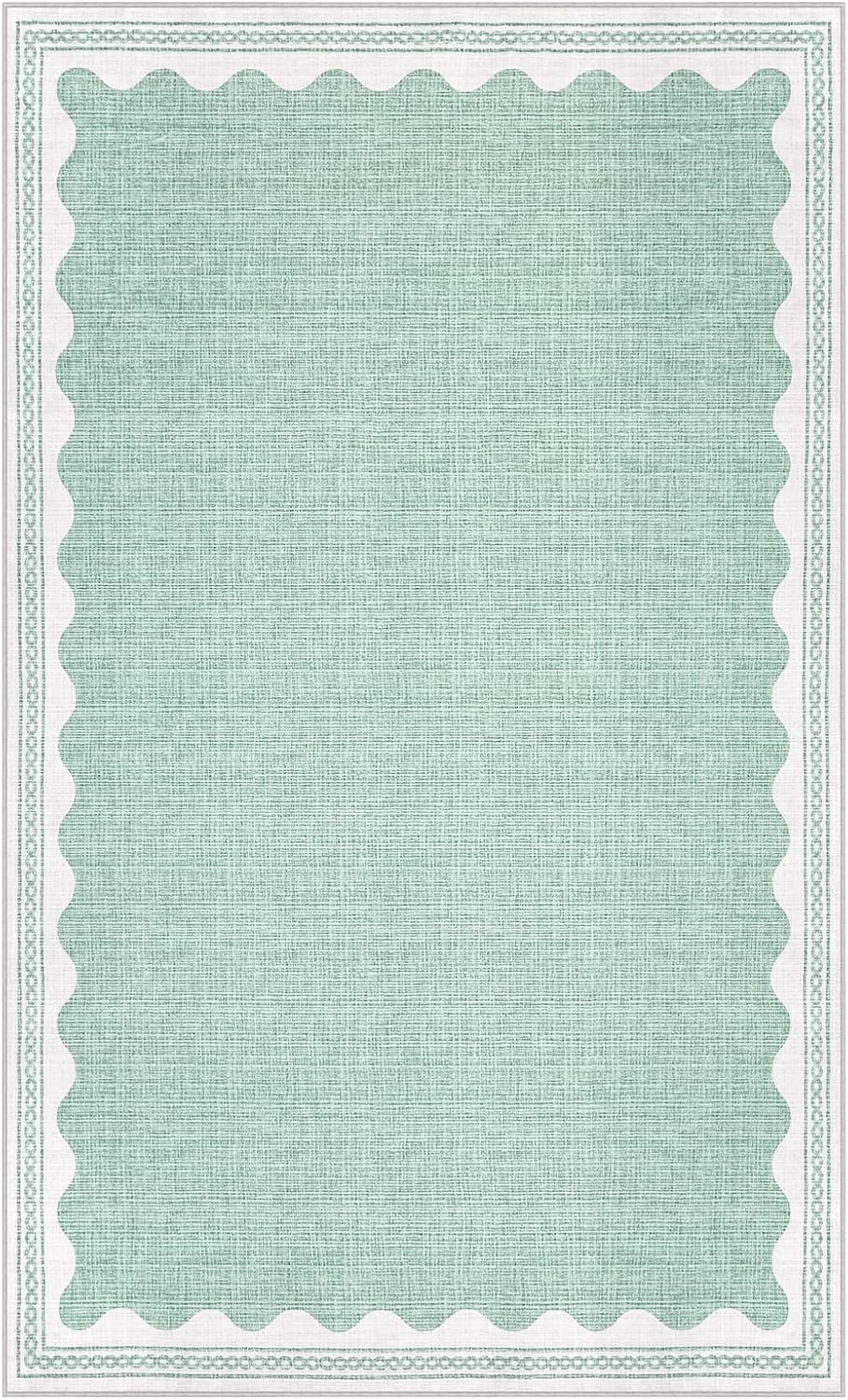 Scalloped Rug 4x6 Rugs for Entryway, Small Area Rugs Solid Green Rug for Bedroom Girls, 4x6 Washable Rugs for Living Room, Non Slip Scalloped Bath Mat, Soft Dorm Nursery Carpet for Bedside