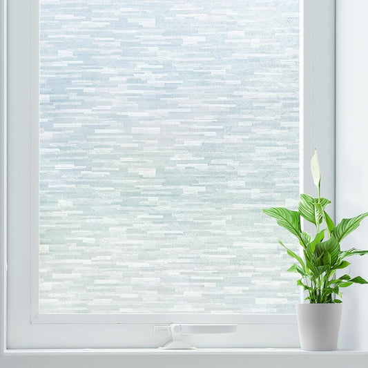 rabbitgoo Window Privacy Film, Frosted Glass Window Film Static Cling Covering, Non Adhesive Privacy Clings Vinyl, Removable Frosting Sticker for Home Decoration, White, 35.4 x 118.1 Inches
