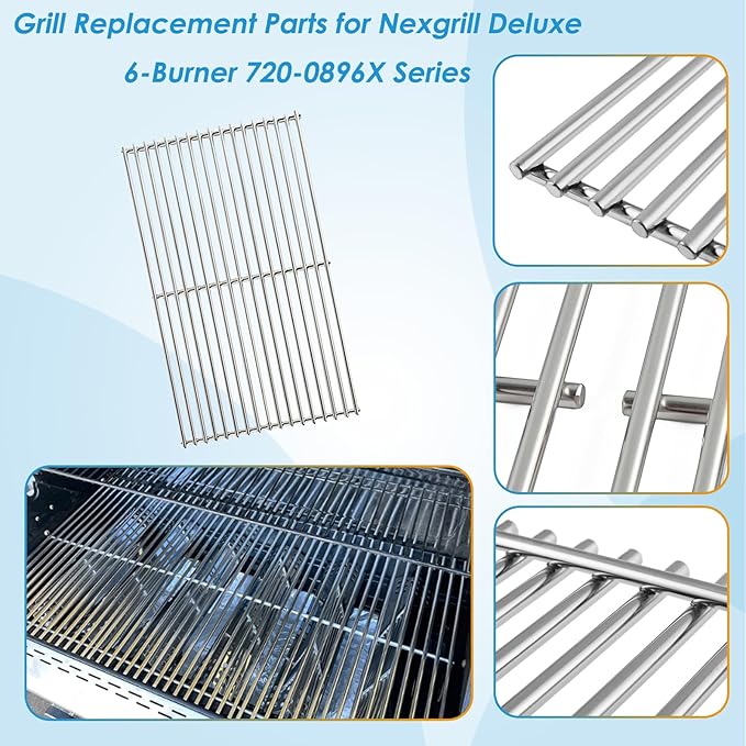 Replacement Parts for Nexgrill 720-0896B 720-0896E 720-0896X 720-0896C Deluxe 6-Burner Gas Grills, Cooking Grate, Grill Heat Shield Tent and Burner for Nexgrill Replacement Parts 6 Burner