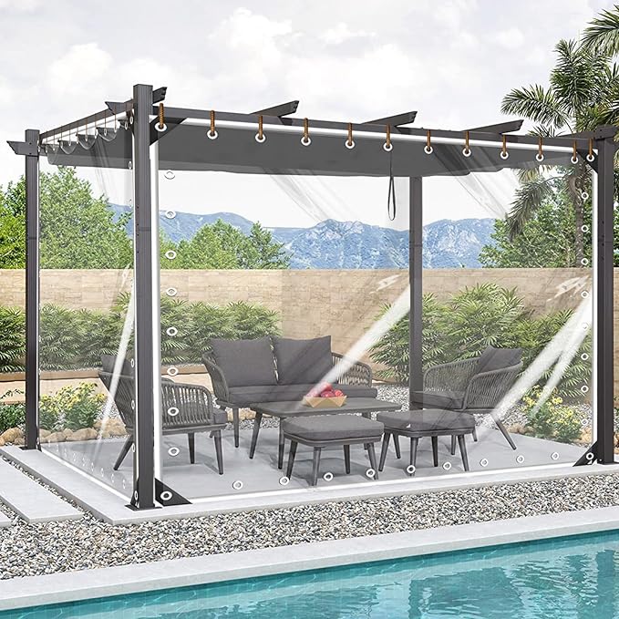 FoundGo Heavy Duty Clear Vinyl Tarp 10′×16′ Outdoor Vinyl Curtains for Patio Transparent Tarps with Grommets, Porch Enclosure Panels, UV & Tear Resistant