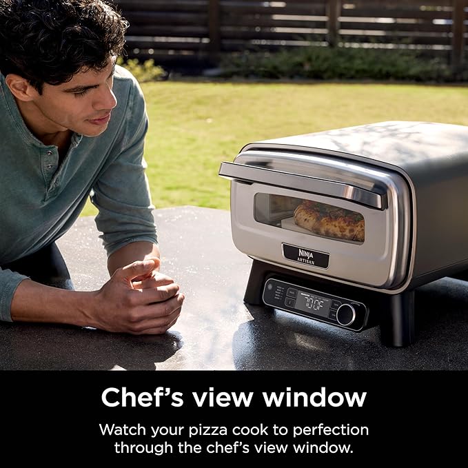 Ninja Artisan Outdoor Pizza Oven, 12-inch, 3-minute Pizza, Neapolitan, Thin Crust, New York Chicago, Custom, 700F Max Temperature, Electric Heat, Bake, Broil, Proof, Warm, MO201