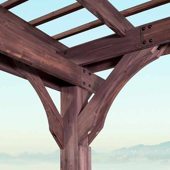 Backyard Discovery Somerville 14 x 10 Walnut All Cedar Pergola, Durable, Quality Supported Structure, Snow and Wind Supported, Rot Resistant, Electrical Outlet with USB, Deck, Garden, Patio
