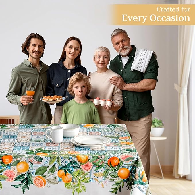Maison d' Hermine Table Cloth Rectangle Table 100% Cotton 60 x 120 Inches Tablecloth Reusable Decorative Everyday Use for Dining Room, Farmhouse, Home, Party, Festive & Wedding Spring Summer - Agrume
