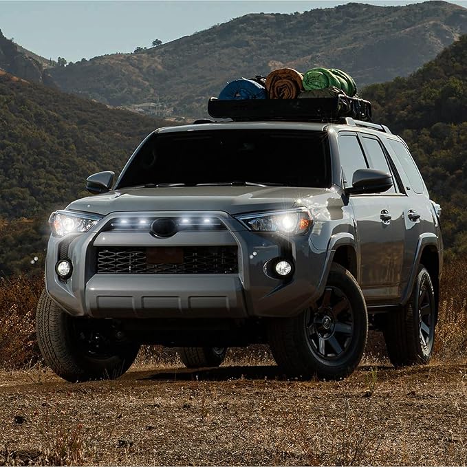 SEVEN SPARTA 4 PCS Grill Led Lights Compatible with Toyota 4Runner 2020-2024, Including SR5, TRD Sport, Off-Road, Premium and Limited Grille, Fuse and Instruction Included (Smoke Shell/White Lights)