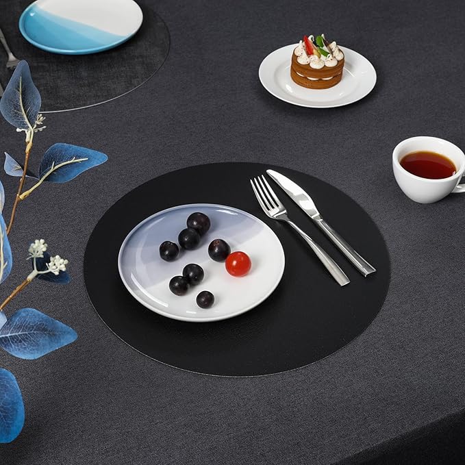Myir JUN Round Placemats, Dual Sided Faux Leather Place Mats Set of 4 Indoor/Outdoor Non-Slip Washable Table Mats (Gray Black, Set of 4)