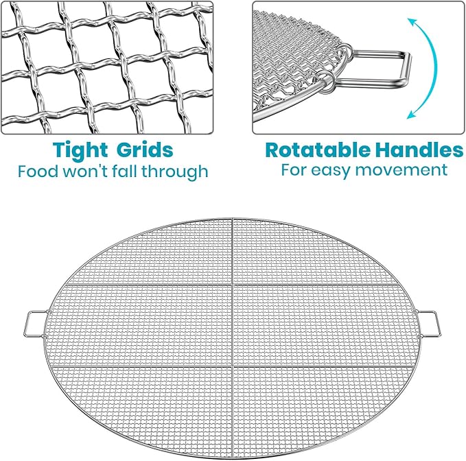 Stanbroil Fire Pit Cooking Grill Grate with 3 Support Bars - Outdoor Round BBQ Campfire Grill Grid - Camping Cookware - Stainless Steel, 36 Inch