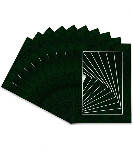 Pack of 25 Acid Free 11x14 Mats Bevel Cut for 8.5x11 Photos - Green Suede Precut Matboards For Pictures, Photos, Framing - 4-ply Thickness