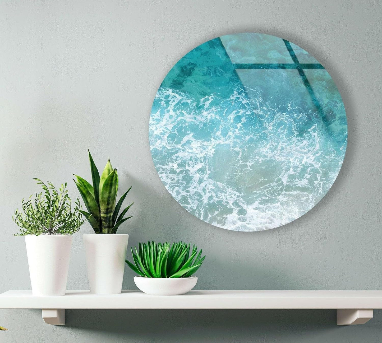 My Photostation.com 20''(50cm) Diameter Sea Waves Round Glass Wall Art Tempered Glass Printing Wall Decor Large Wall Art Wall Hangings